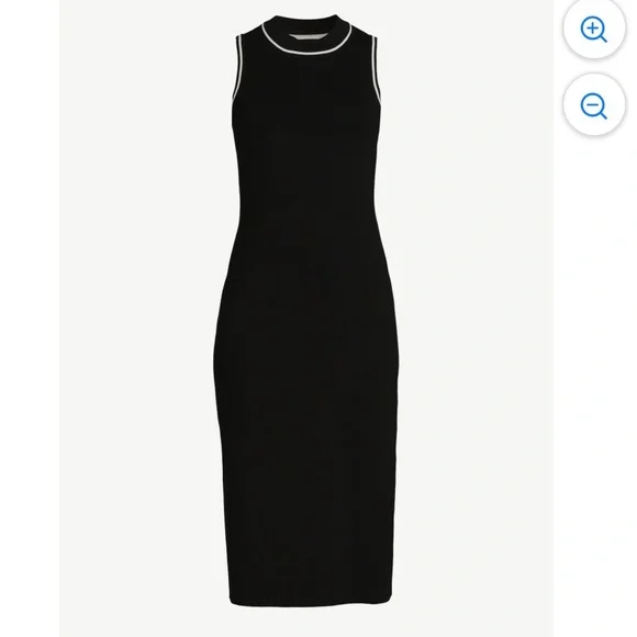 Free Assembly Ribbed Midi Sweater Dress Women’s XL Black White Trim Sleeveless - Picture 2 of 15